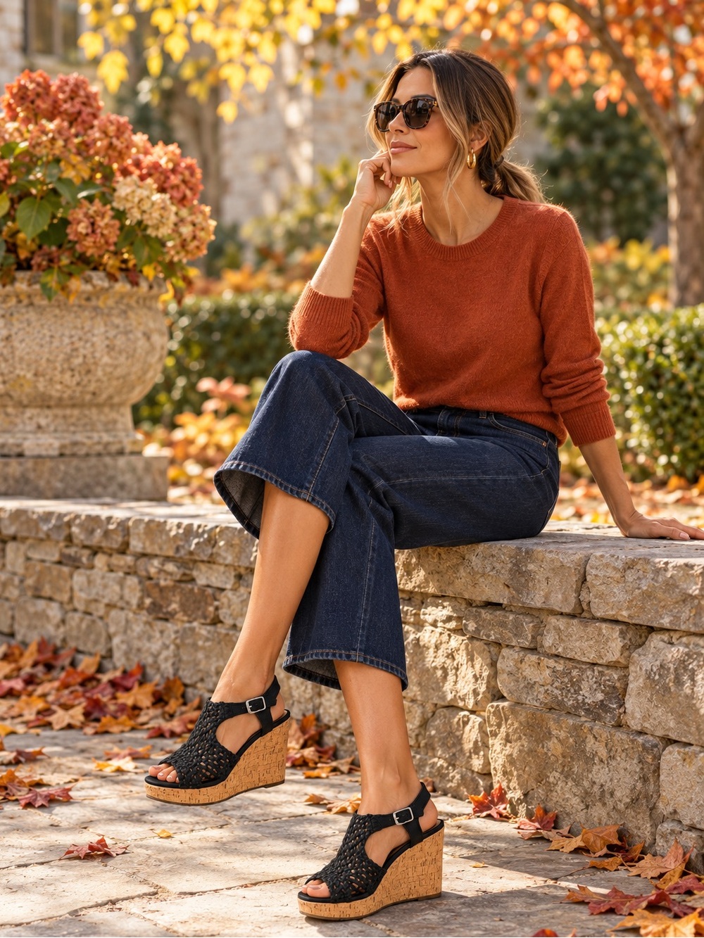 SO Black Braided Cork Wedge Sandals